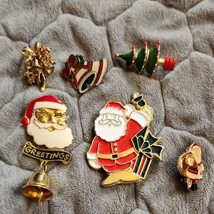 Festive Christmas Brooch Set - Santa, Tree, Bell